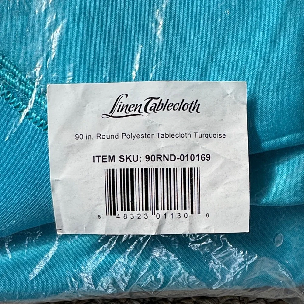 Turquoise 90 inch round polyester tablecloth new with tags